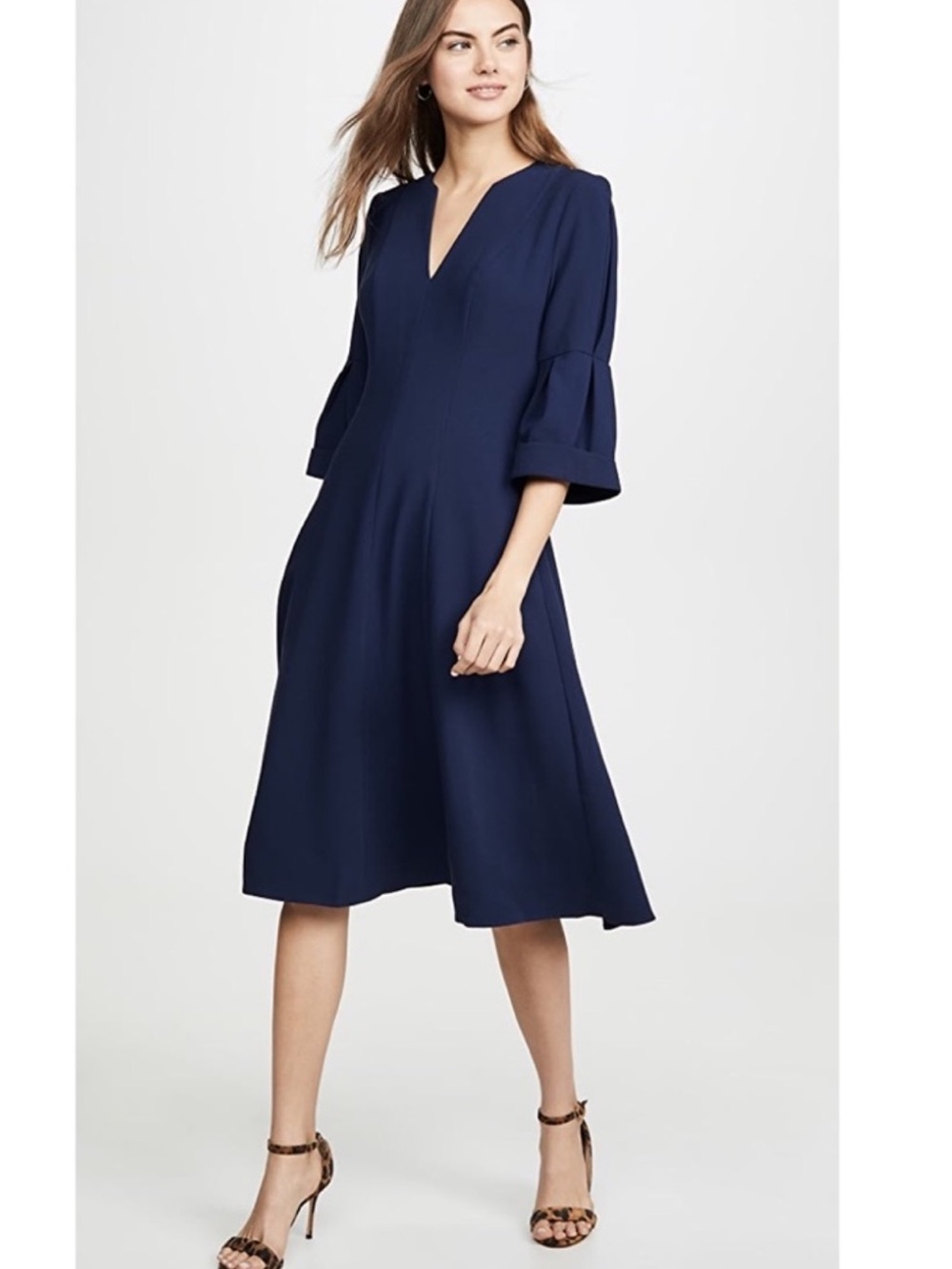 Black Halo Easton Fit & Flare Crepe Midi Dress Blue 2